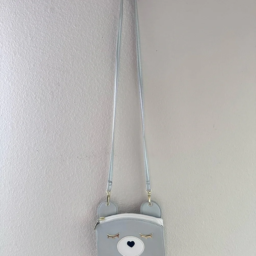 Luv Betsey Silver White Mini Metallic Structured Bear Crossbody Bag